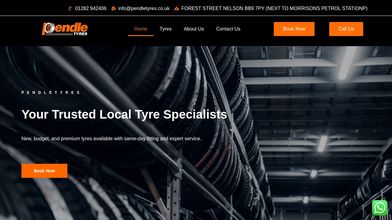 Pendle Tyres website homepage